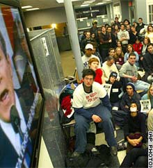 Students at New York University watch Bush's speech Tuesday evening.
