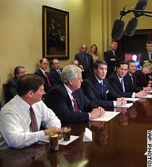Republican House and Senate leaders hold a meeting at the Capitol on Tuesday evening prior to Bush's speech.